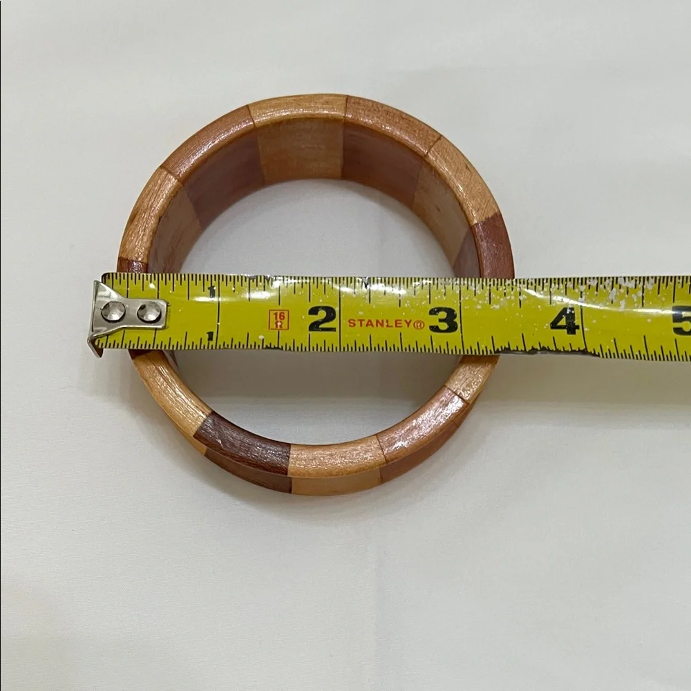 Two-Tone Wooden Bangle Bracelet Concave 1 1/2 inch Wide